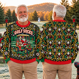 Golf Sucks Santa Cart Ugly Christmas Sweater, Ugly Sweater Party, Christmas Golf Gift - View 4