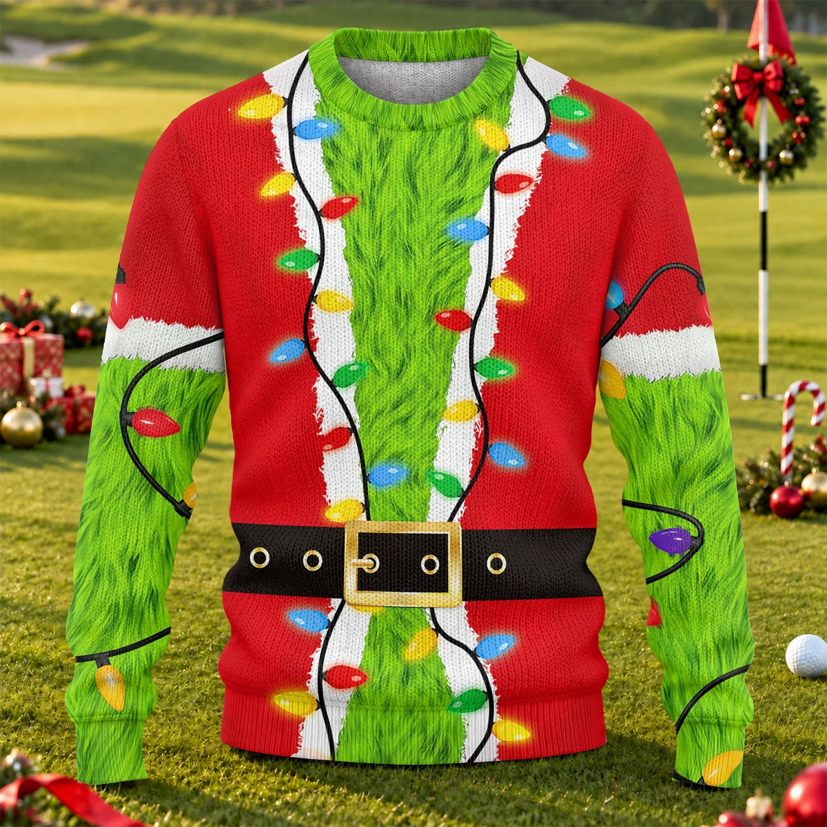 Green Furry Santa Suit Ugly Christmas Sweater, Ugly Sweater Party, Christmas Gifts - View 1