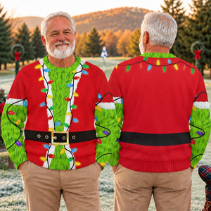 Green Furry Santa Suit Ugly Christmas Sweater, Ugly Sweater Party, Christmas Gifts - View 4
