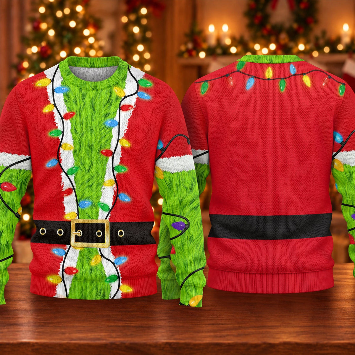 Green Furry Santa Suit Ugly Christmas Sweater, Ugly Sweater Party, Christmas Gifts - View 5