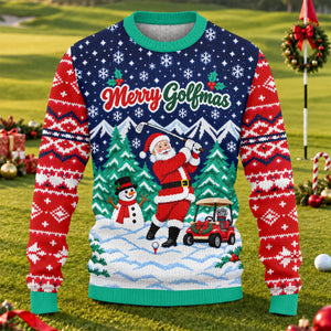 Merry Golfmas Santa Ugly Christmas Sweater, Ugly Sweater Party, Funny Holiday Sweater - View 1