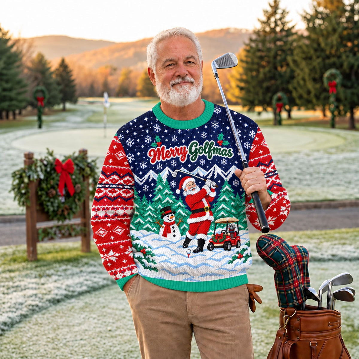 Merry Golfmas Santa Ugly Christmas Sweater, Ugly Sweater Party, Funny Holiday Sweater - View 3
