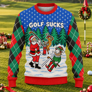 Golf Sucks Santa Ugly Christmas Sweater, Ugly Sweater Party, Funny Christmas Outfit - View 1