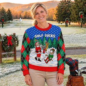 Golf Sucks Santa Ugly Christmas Sweater, Ugly Sweater Party, Funny Christmas Outfit - View 7