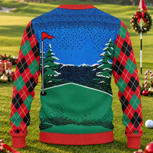 Golfer Red Plaid Ugly Christmas Sweater, Christmas Golf Gift, Funny Holiday Sweater - View 2