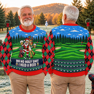 Santa Reindeer Beer Ugly Christmas Sweater, Christmas Golf Gift, Golf Lover Gifts - View 4