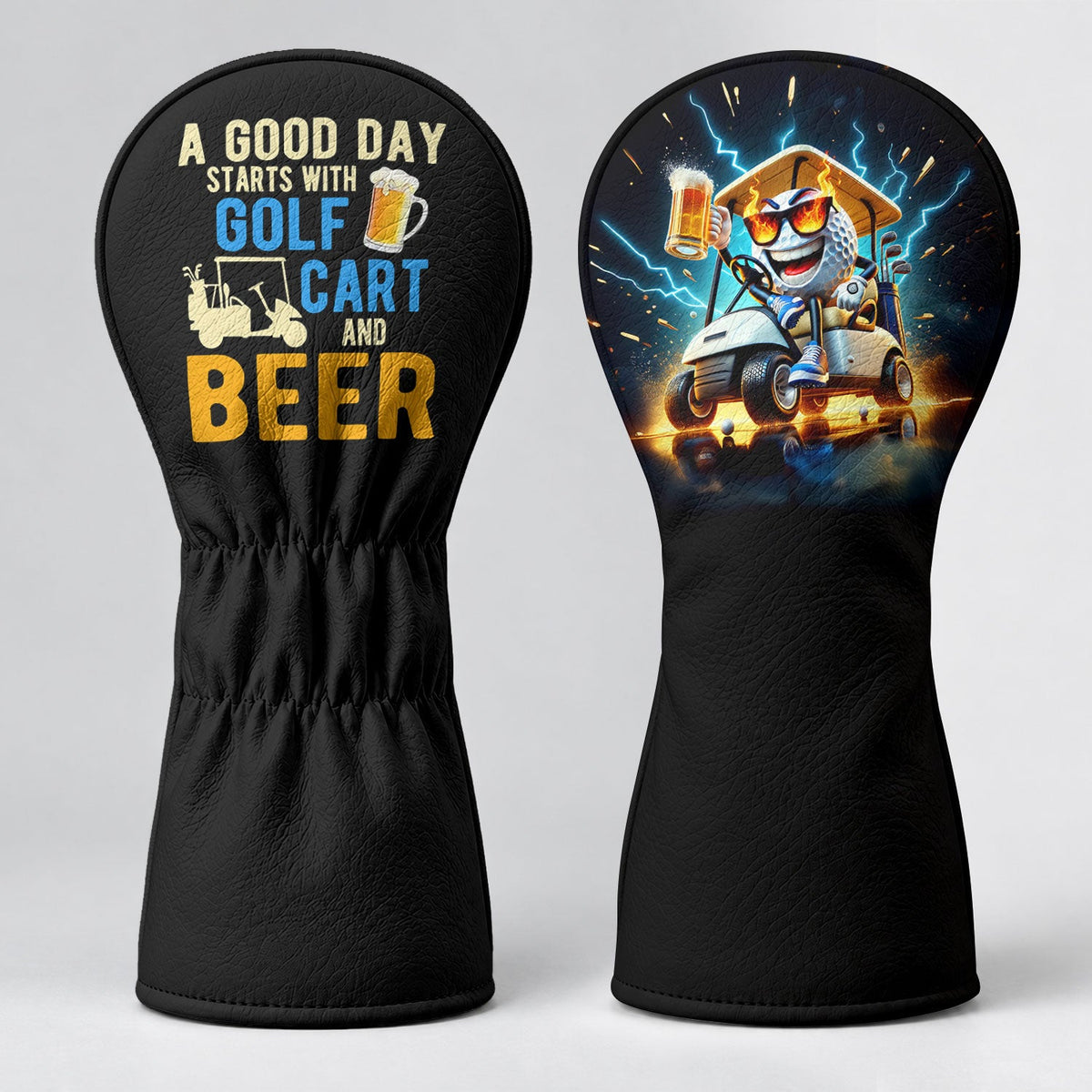 A Good Day Starts With Golf Cart And Beer Headcover, Golf And Beer Gift, Golfer Gift