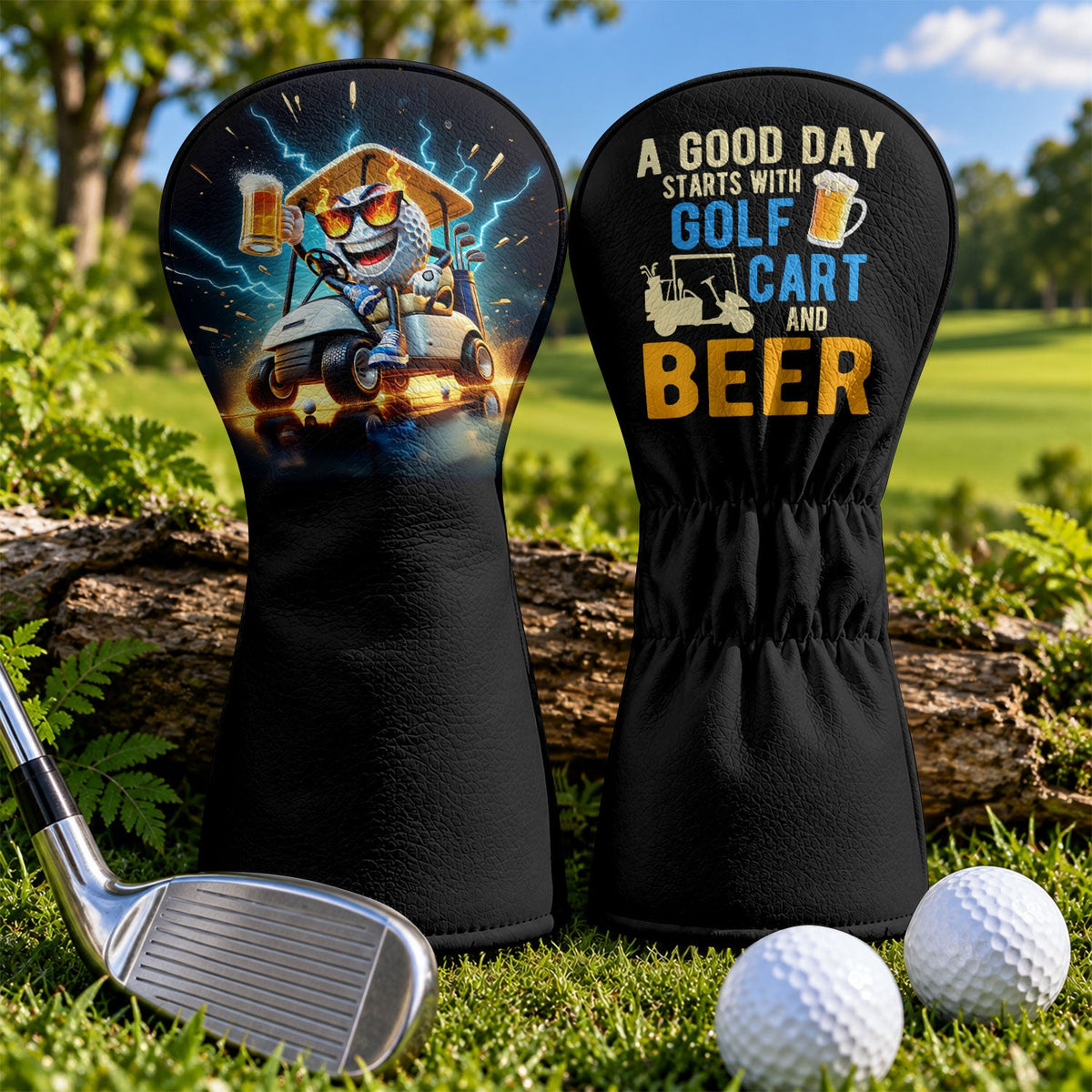 A Good Day Starts With Golf Cart And Beer Headcover, Golf And Beer Gift, Golfer Gift