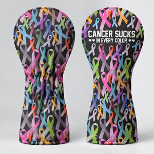 Cancer Sucks In Every Color Black Ribbon Golf Head Cover, Fun Golf Gift, Driver Cover