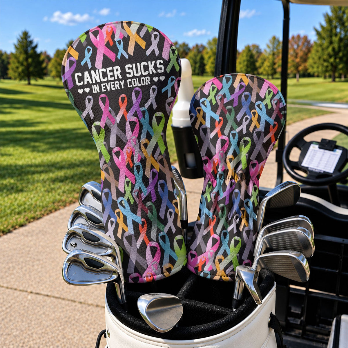 Cancer Sucks In Every Color Black Ribbon Golf Head Cover, Fun Golf Gift, Driver Cover