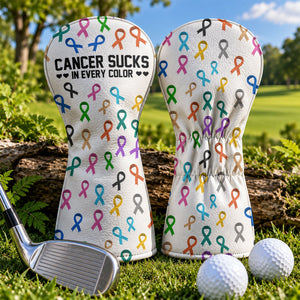Cancer Sucks In Every Color White Golf Head Cover, Cancer Awareness Gift, Golfer Gift