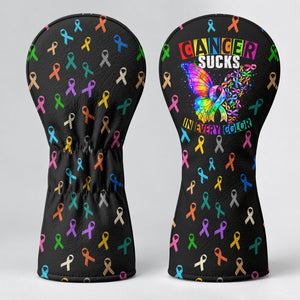 Cancer Sucks In Every Color Butterfly Golf Head Cover, Golf Lover Gift, Driver Cover