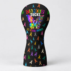 Cancer Sucks In Every Color Butterfly Golf Head Cover, Golf Lover Gift, Driver Cover