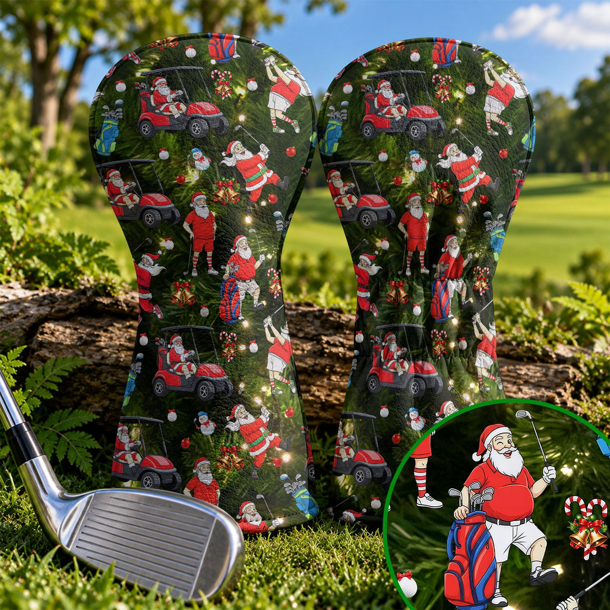 Funny Santa Claus Golf Pose Christmas Golf Head Cover, Golf Club Covers, Gift For Him