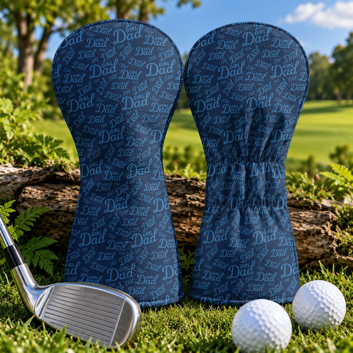 Girl Dad Navy Blue Pattern Golf Head Cover, Dad Golf Gift, Golf Accessories For Men