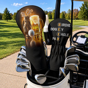 Birdie Bogey Eagle Par Golf And Beer Golf Head Cover, Golf And Beer Gift, Golf Gift