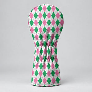 Green Pink Argyle Golf Head Cover, Golf Accessories For Women, Cute Golf Head Cover
