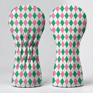 Green Pink Argyle Golf Head Cover, Golf Accessories For Women, Cute Golf Head Cover