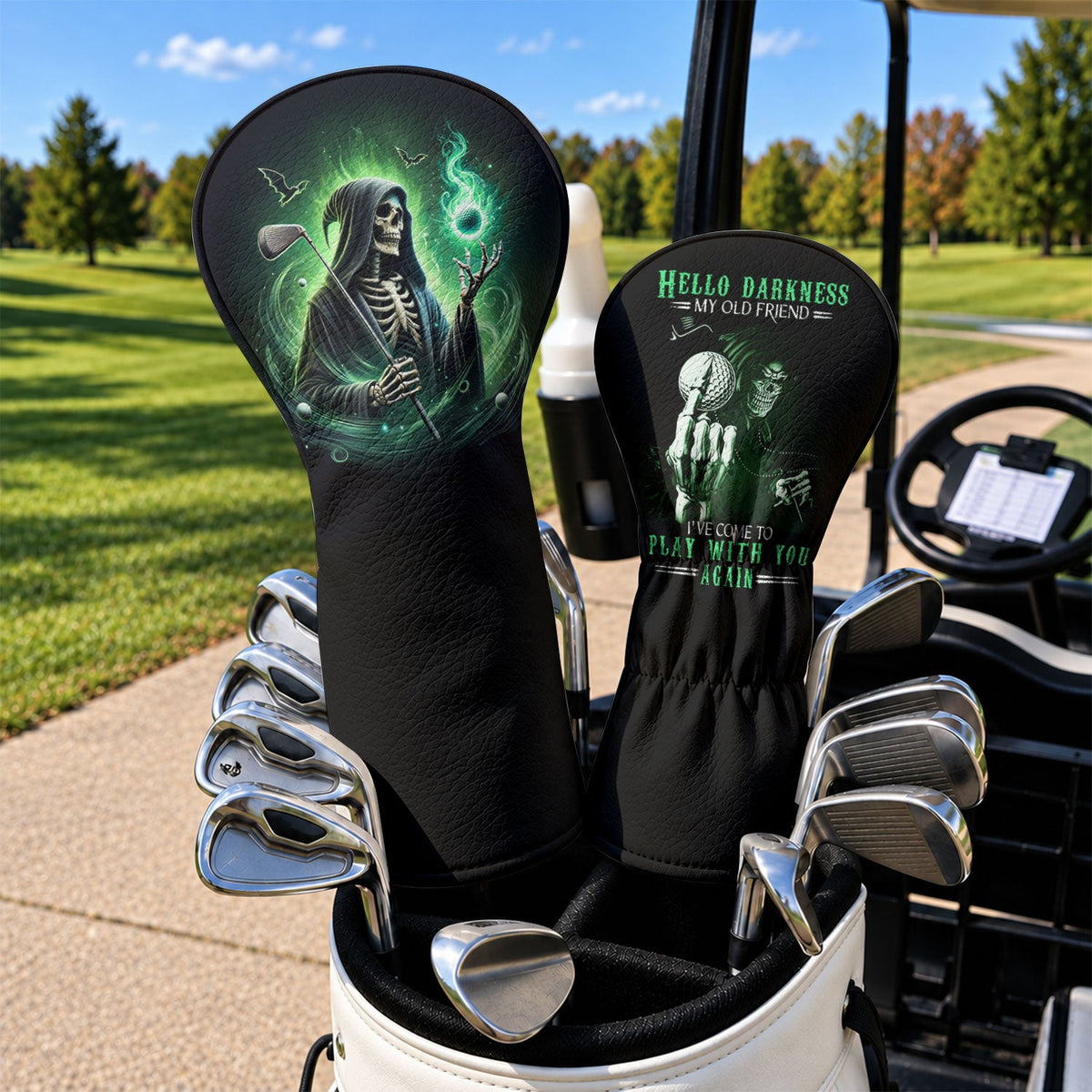 Hello Darkness My Old Friend Skull Golf Head Cover, Golf Gift Ideas, Golf Lover Gift