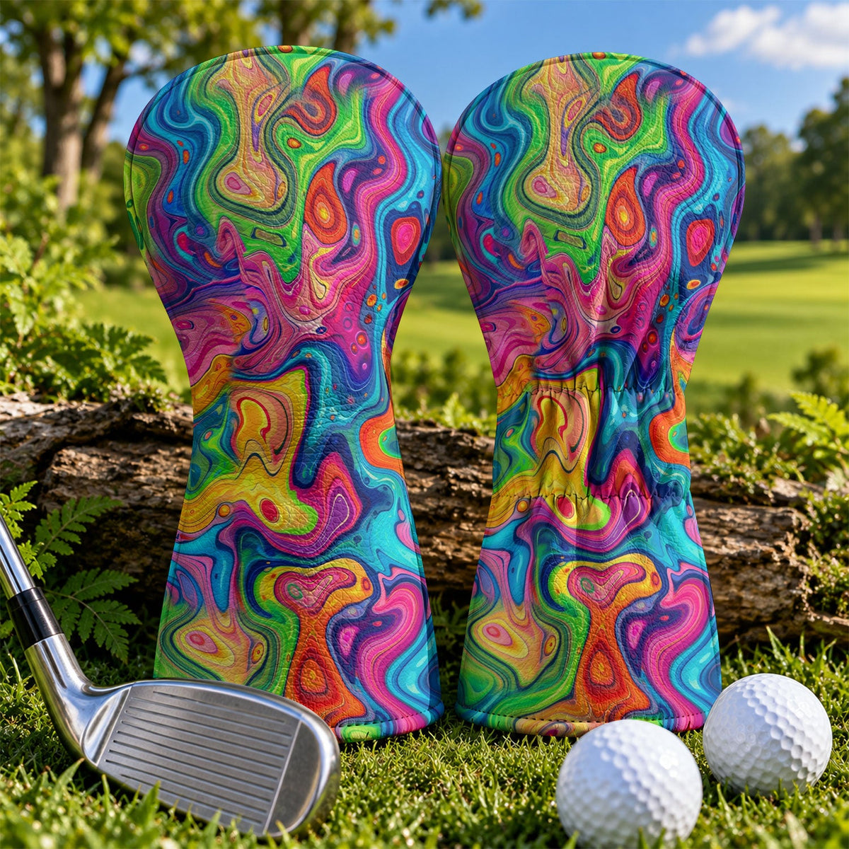 Liquid Marble Colorful Print Golf Head Cover, Golf Bag Accessories, Golf Gift For Men