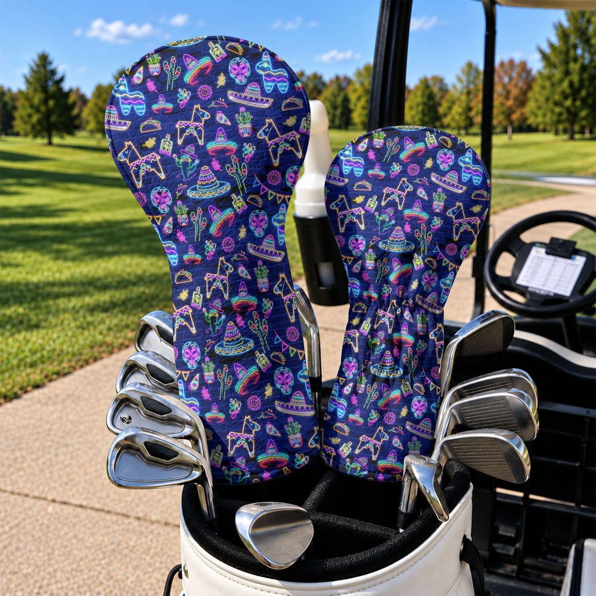 Mexican Holiday Neon Cinco De Mayo Golf Head Cover, Fiesta Golf Gift, Golf Gift Ideas