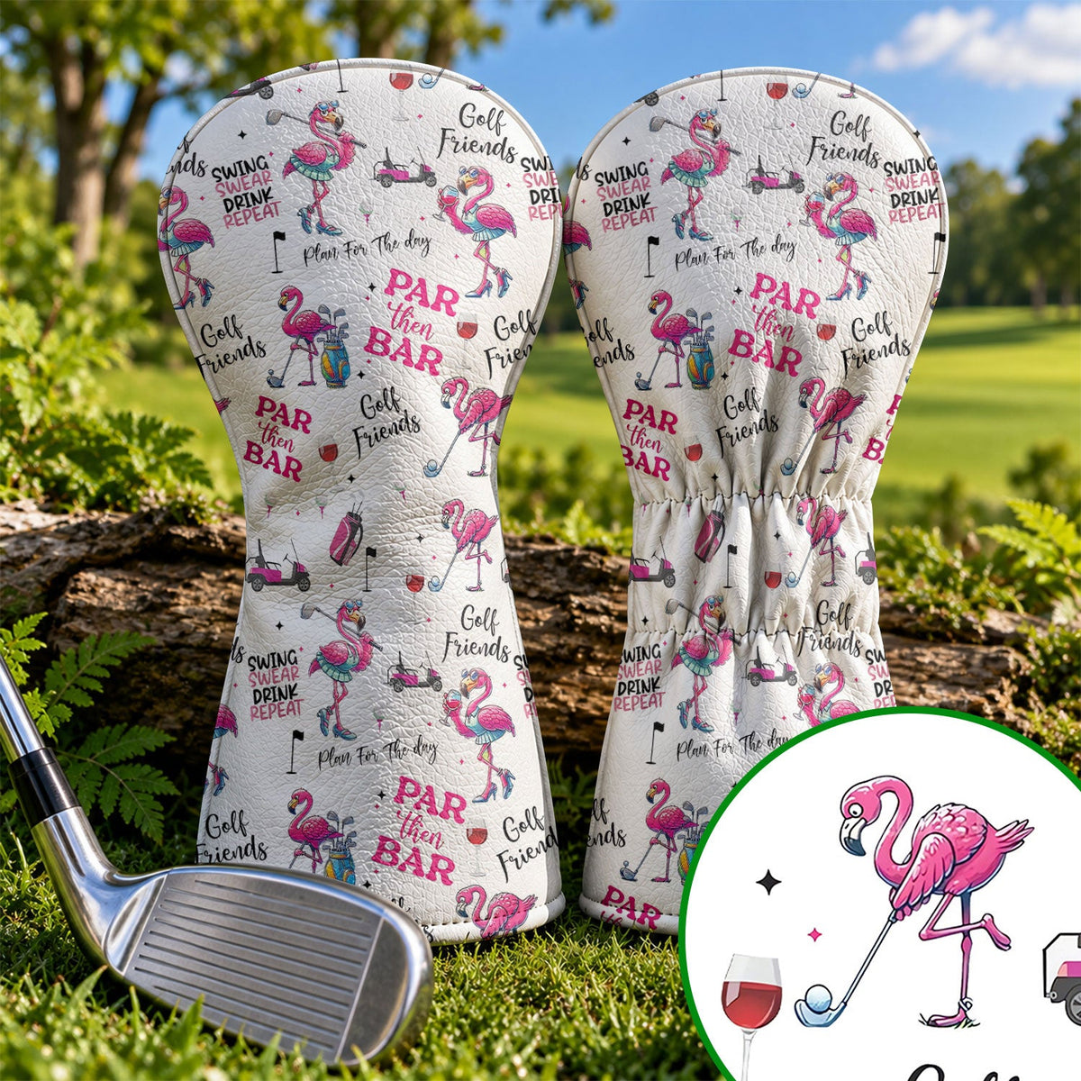 Par Then Bar Pink Flamingo Golf Headcover, Gift For Women Golfers, Ladies Golf Gift