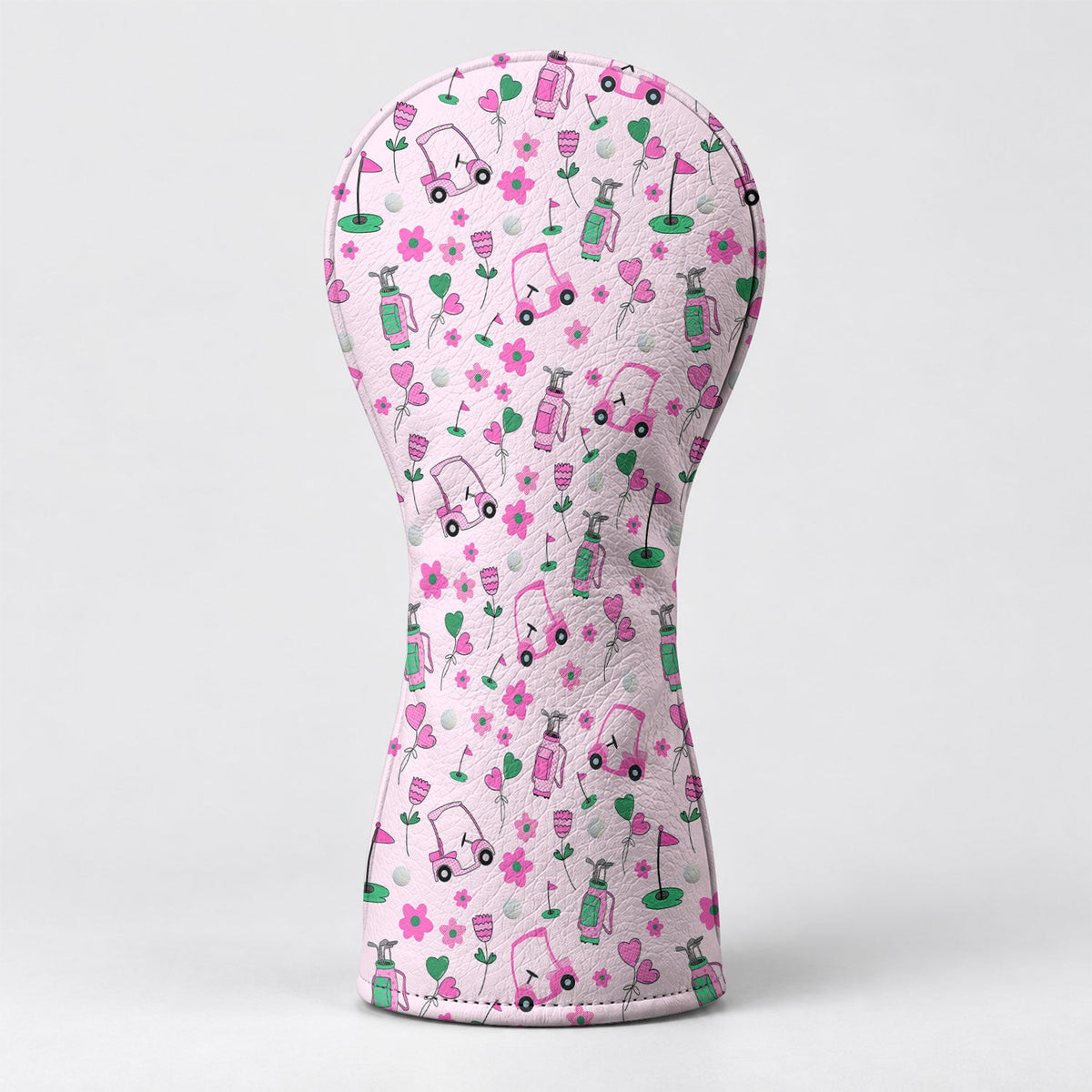 Pink Green Golf Cart Flowers Golf Head Cover, Gift For Her, Golf Headcovers For Women