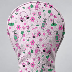 Pink Green Golf Cart Flowers Golf Head Cover, Gift For Her, Golf Headcovers For Women