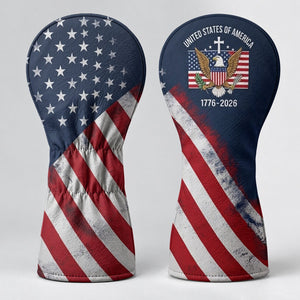 US Bald Eagle Distressed Flag Faith Cross Headcover, Patriotic Golf Gift, Golfer Gift