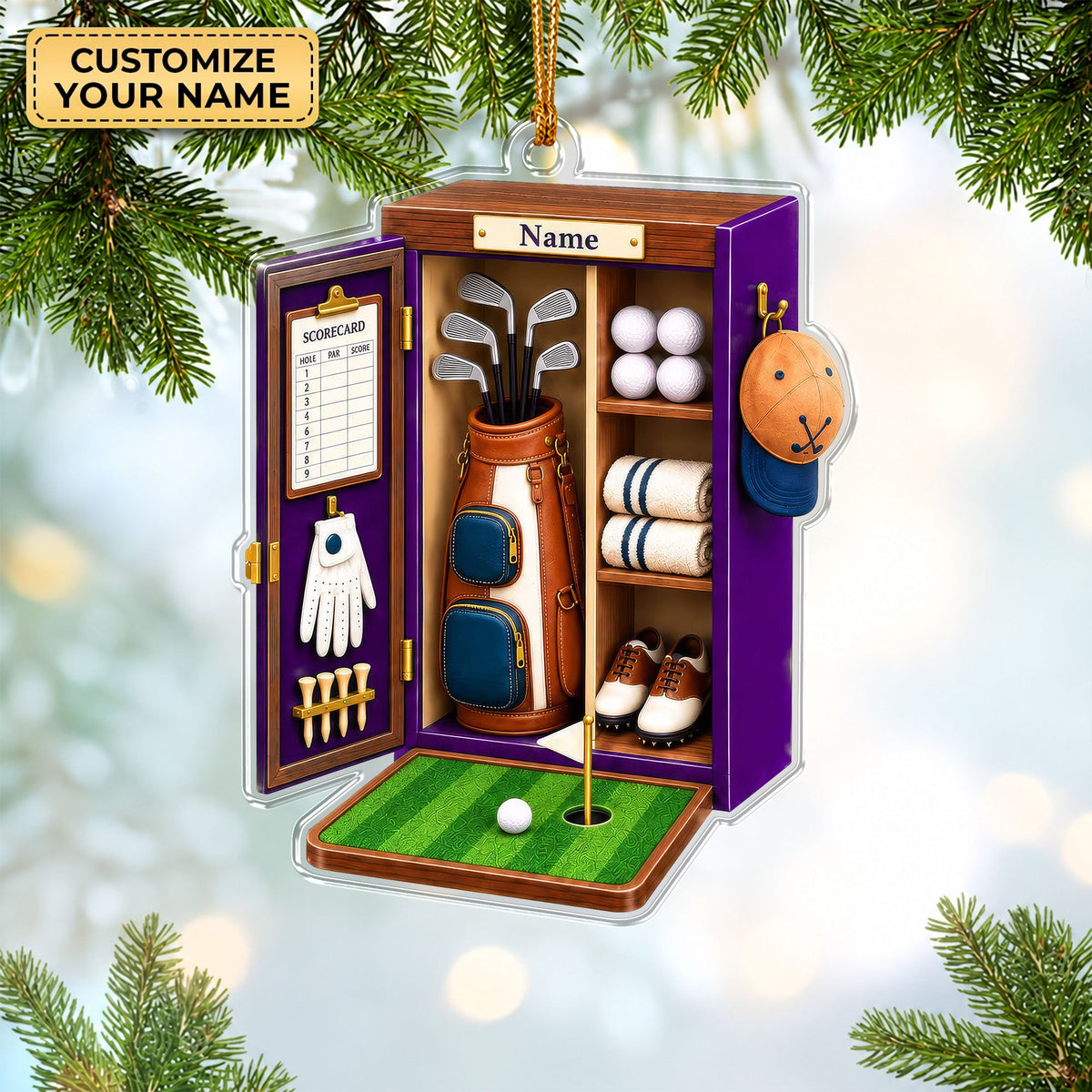 Custom Name Golf Locker Acrylic Ornament, Christmas Keepsake, Holiday Tree Decor