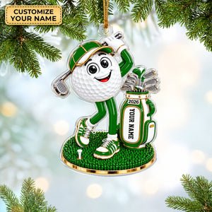 Custom Name Golf Ball Mascot Acrylic Ornament, Christmas Ornaments, Gifts For Golfers