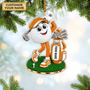 Custom Name Golf Ball Mascot Acrylic Ornament, Christmas Ornaments, Gifts For Golfers