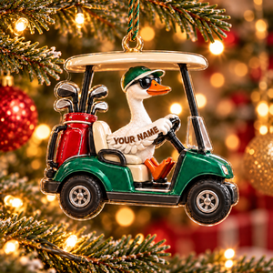 Custom Name Goose Golf Cart Acrylic Ornament, Christmas Tree Decor, Golf Lover Gifts