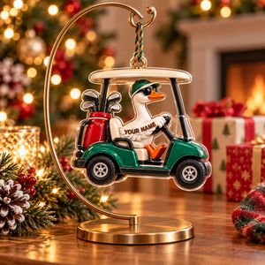 Custom Name Goose Golf Cart Acrylic Ornament, Christmas Tree Decor, Golf Lover Gifts