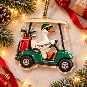 Custom Name Goose Golf Cart Acrylic Ornament, Christmas Tree Decor, Golf Lover Gifts