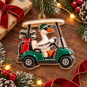 Custom Name Goose Golf Cart Acrylic Ornament, Christmas Tree Decor, Golf Lover Gifts