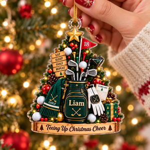 Custom Name Teeing Up Christmas Cheer Acrylic Ornament, Christmas Gifts, Golf Gifts