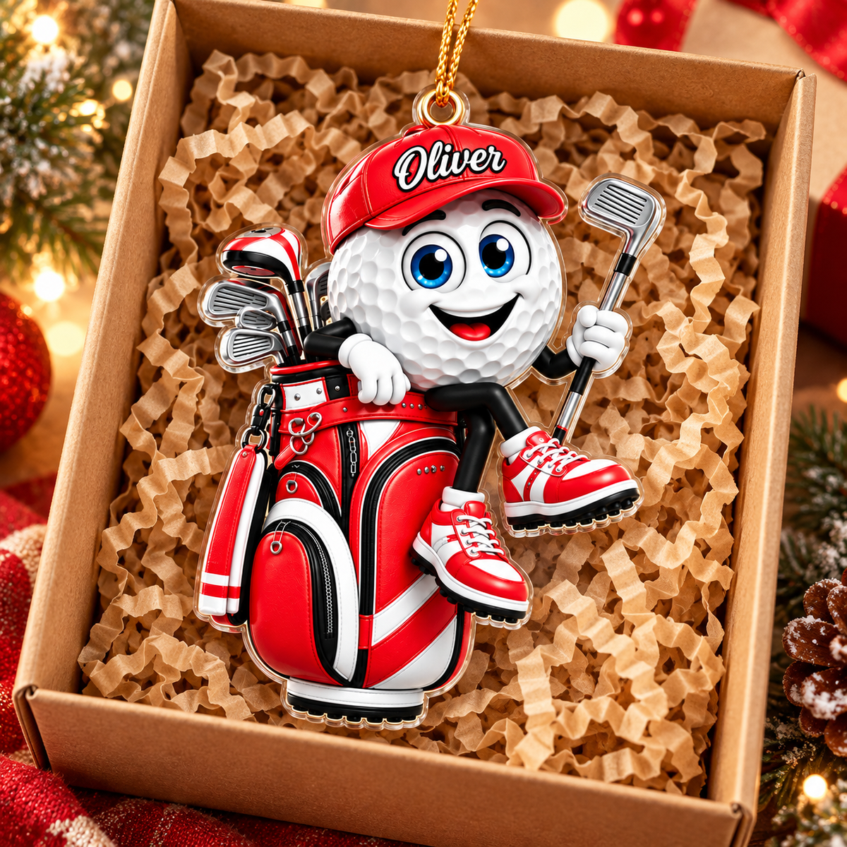 Custom Name Golf Ball In Golf Bag Acrylic Ornament, Christmas Gifts, Golf Lover Gifts