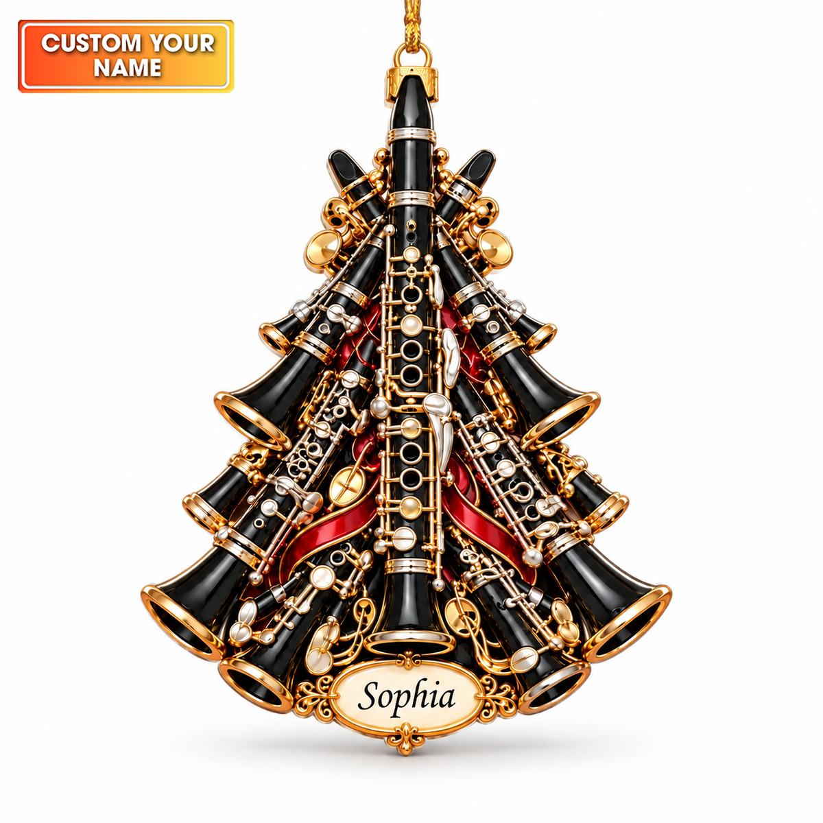 Custom Name Clarinet Tree Acrylic Ornament, Christmas Ornaments, Music Lover Gifts