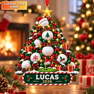 Custom Name Year Golf Ball Tree Acrylic Ornament, Christmas Tree Decor, Golf Gifts