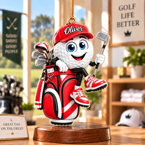 Custom Name Red Golf Ball In Golf Bag Acrylic Ornament, Christmas Gifts, Golfer Gifts