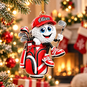 Custom Name Red Golf Ball In Golf Bag Acrylic Ornament, Christmas Gifts, Golfer Gifts