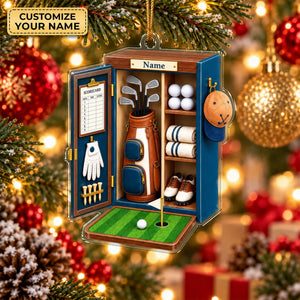 Custom Name Blue Golf Locker Acrylic Ornament, Christmas Ornaments, Golf Gifts