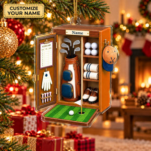 Custom Name Orange Golf Locker Acrylic Ornament, Christmas Ornaments, Golf Gifts