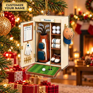 Custom Name White Golf Locker Acrylic Ornament, Christmas Tree Decor, Golfer Gifts