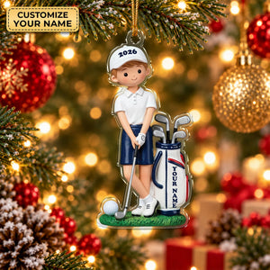 Custom Name Young Boy Golfer Acrylic Ornament, Christmas Tree Decor, Golfer Gifts