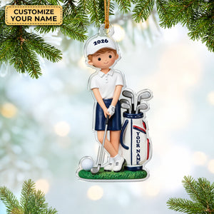 Custom Name Young Boy Golfer Acrylic Ornament, Christmas Tree Decor, Golfer Gifts