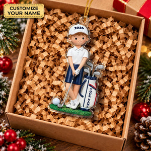 Custom Name Young Boy Golfer Acrylic Ornament, Christmas Tree Decor, Golfer Gifts