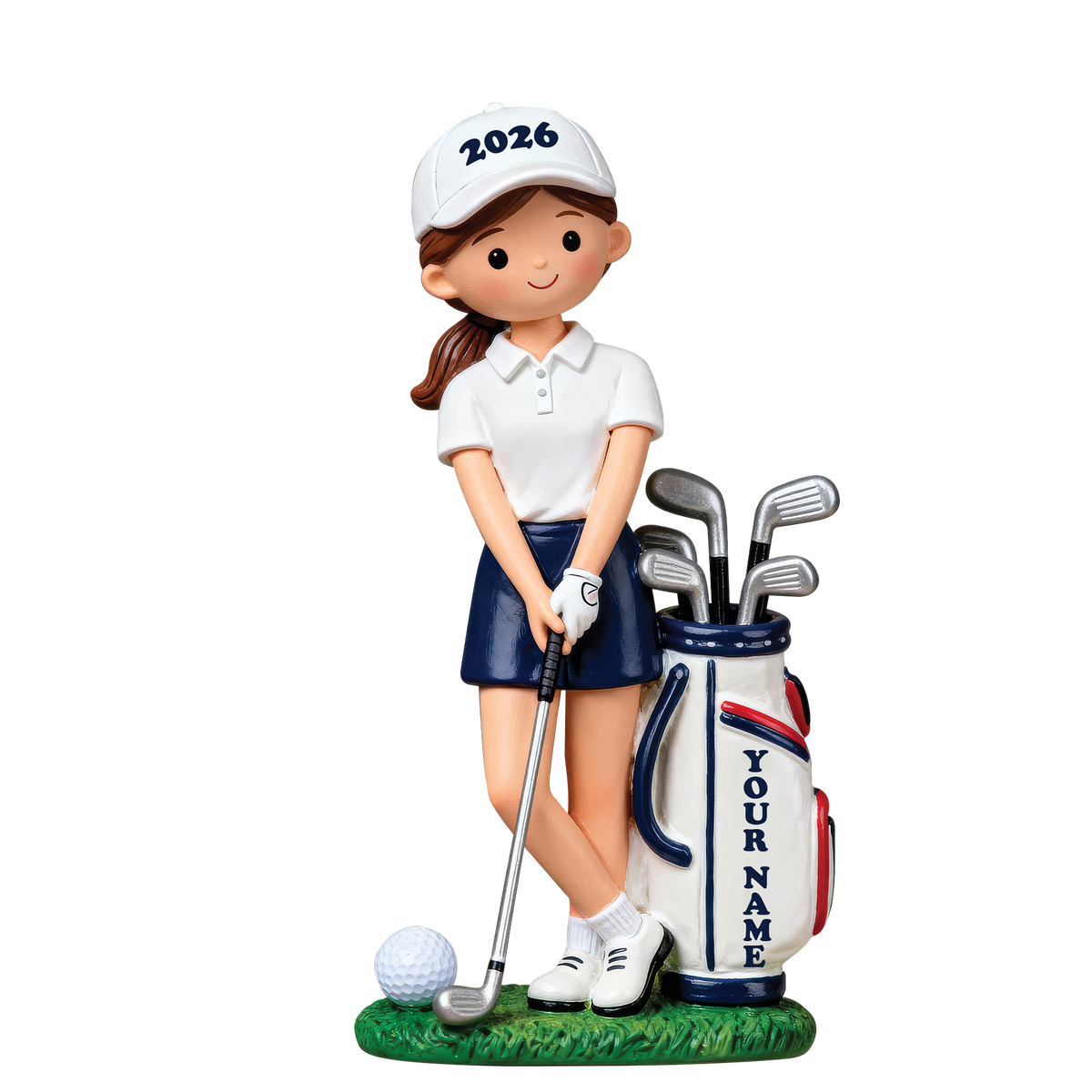 Custom Name Young Girl Golfer Acrylic Ornament, Christmas Ornaments, Golf Gifts