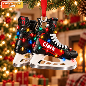 Custom Name Red Hockey Skates Acrylic Ornament, Christmas Gifts, Hockey Player Gifts